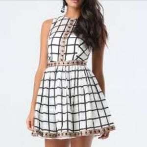 Bebe Black & White Checked Bead Embellished Sleeveless Dress, 6